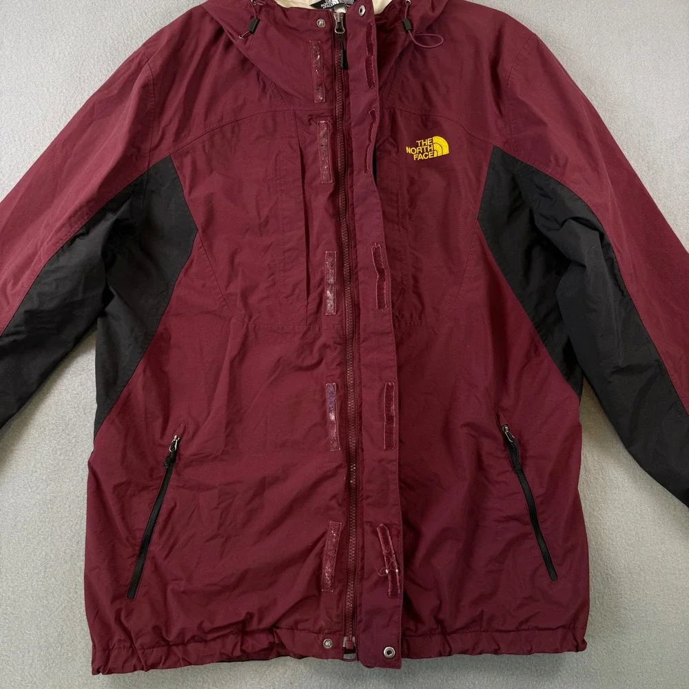 The North Face Mens XL Hooded Windbreaker Jacket Burgundy Black Full Zip Shell